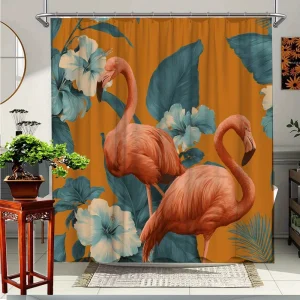 Flamingo Tropical Print Shower Curtain