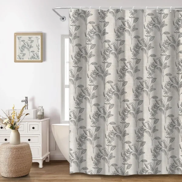 Grey Botanical Floral Shower Curtain