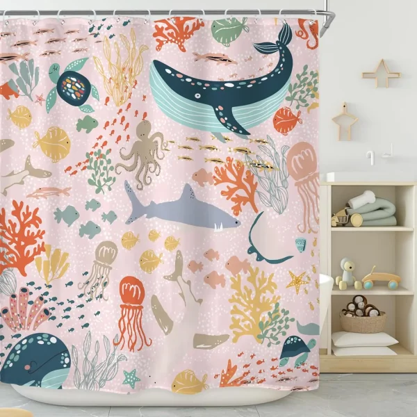 pink ocean cartoon shower curtain