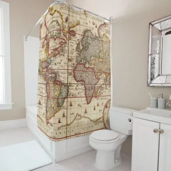 vintage explorer world map shower curtain