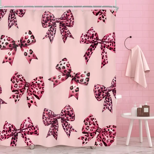 pink leopard bow curtain