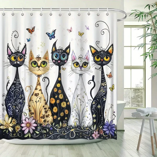 whimsical cat shower curtain