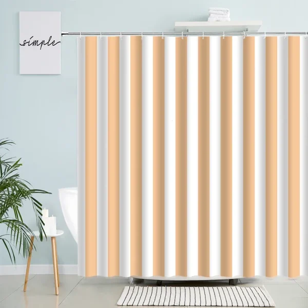 Beige and White Striped Shower Curtain in bathroom