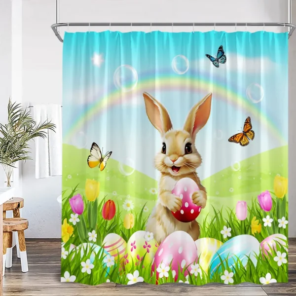 Easter Bunny With Rainbow Eggs Shower Curtain