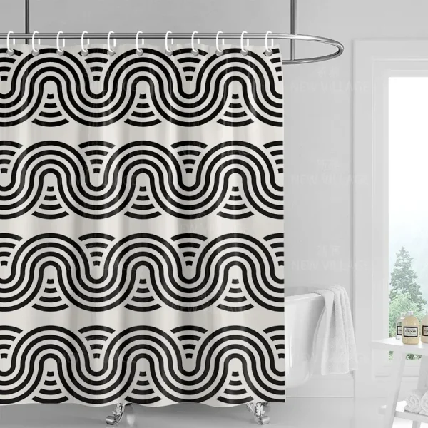 retro wave black shower curtain