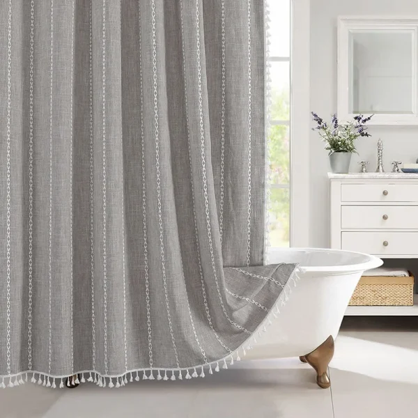 gray linen plaid pastoral style shower curtain