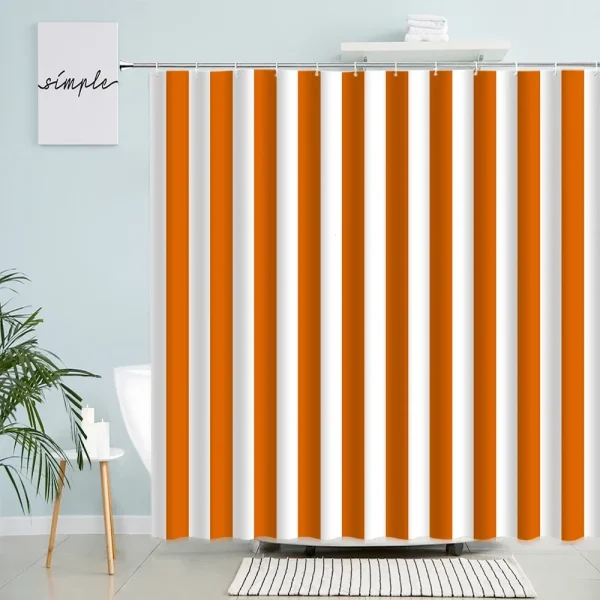 orange striped shower curtain