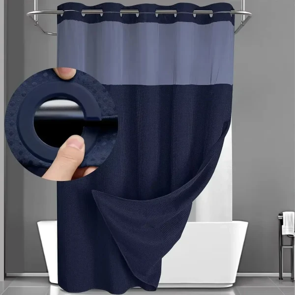 No Hook Blue Shower Curtain Set