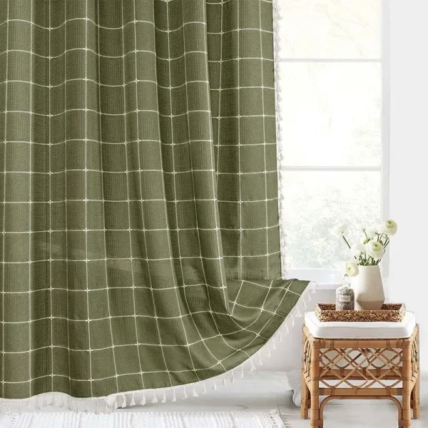 Green Linen WaterproofFresh Plaid Pastoral Style curtain