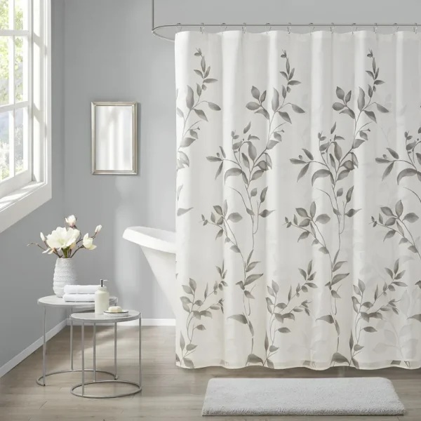elegant gray leaf shower curtain
