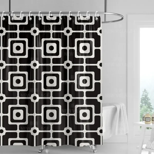 Extra Long Black Retro Square Shower Curtain