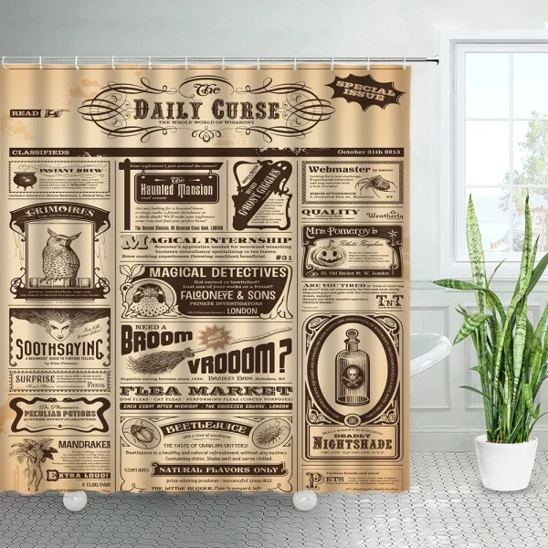 vintage old newspaper style shower curtain