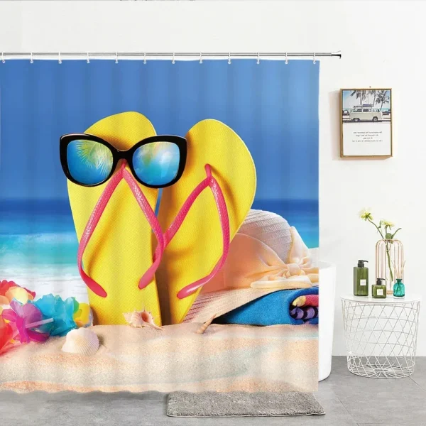 funny flipflops and sunglasses shower curtain