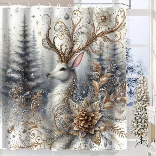 Elegant Winter Reindeer Shower Curtain