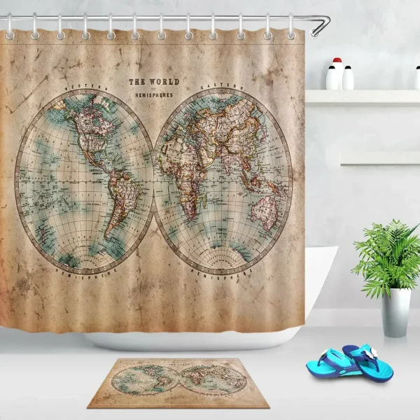 vintage world map shower curtain antique globe design