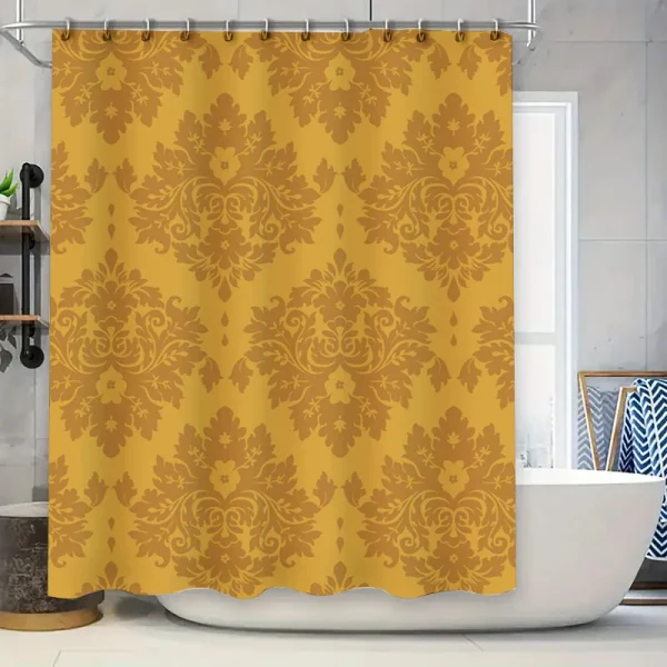 Golden Damask Pattern Shower Curtain