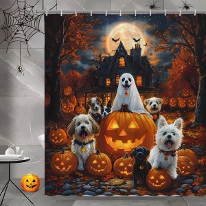 Halloween Dogs and Pumpkins shower curtain