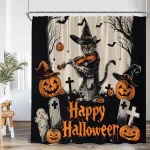 witch cat playing violin shower curtain