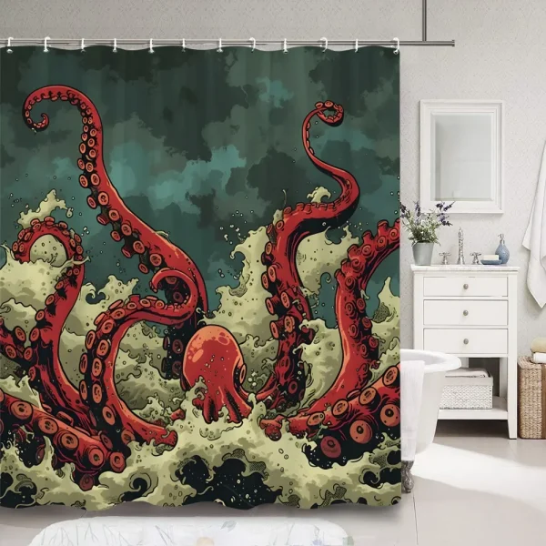 Red Kraken Tentacles Shower Curtain