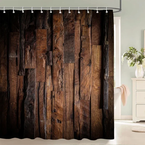 3D Retro Old Wood Pattern curtain