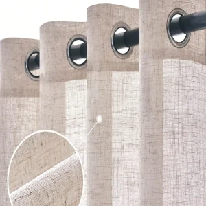 beige linen look shower curtain with grommets