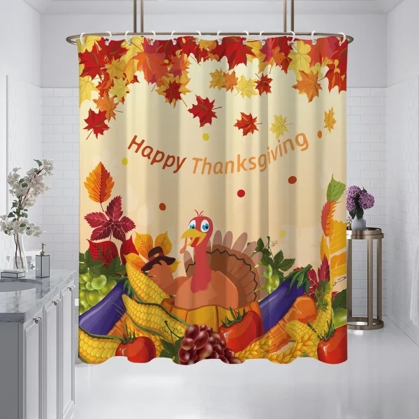 Happy Thanksgiving Turkey & Harvest Shower Curtain