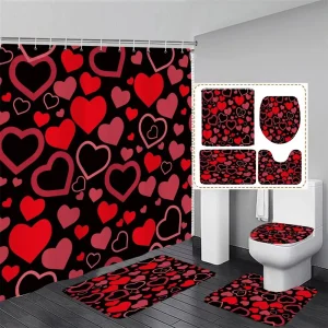 black and red hearts shower curtain