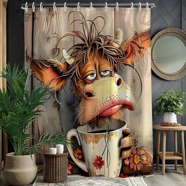 funny cow drinking coffee shower curtain