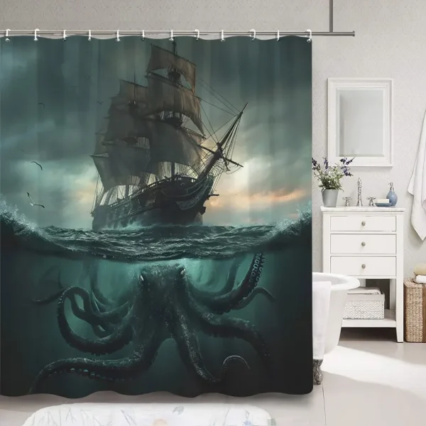 octopus and ship shower curtain
