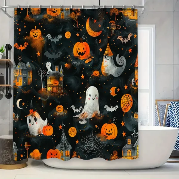 Ghosts and Pumpkins Halloween curtain