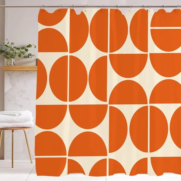 retro orange geometric shower curtain