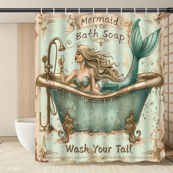 Vintage Mermaid Bath Soap Shower Curtain
