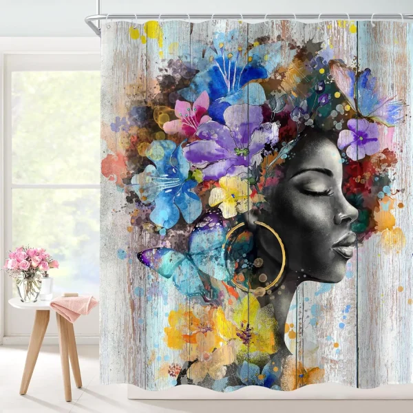 African American Woman with Colorful Floral Design