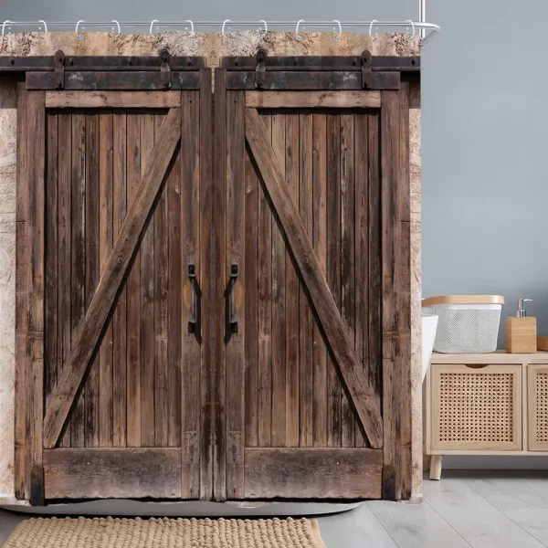 rustic barn door shower curtain