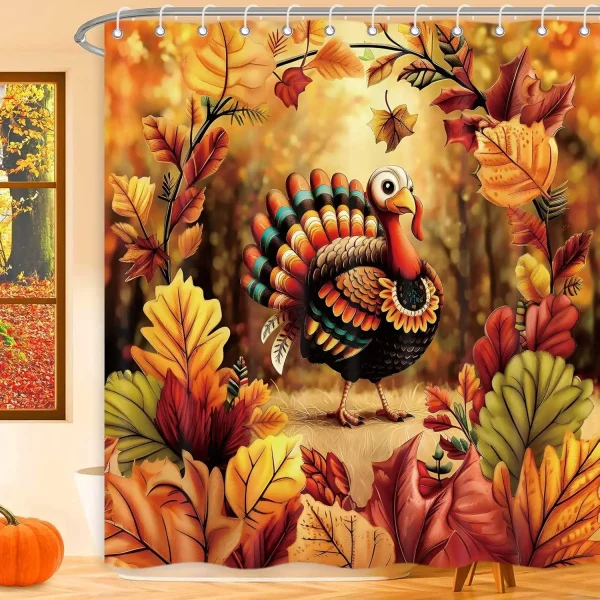 Thanksgiving Turkey Autumn Leaves Shower Curtain
