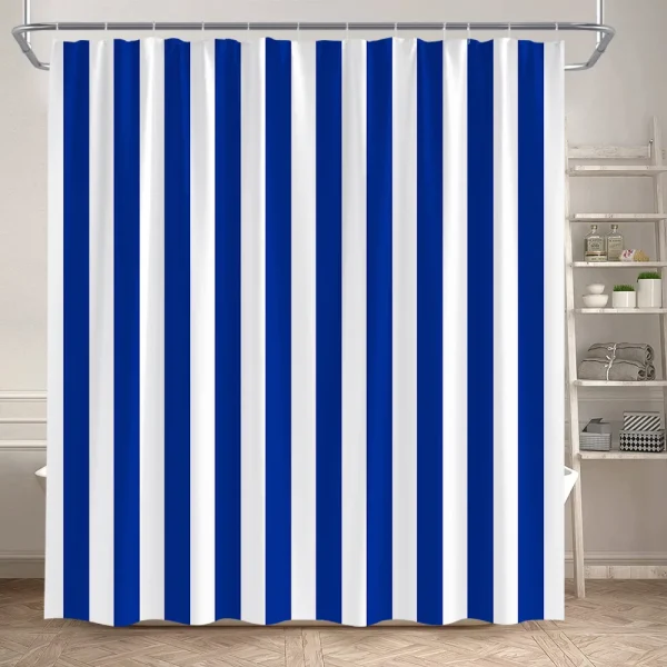 striped blue and white shower curtain