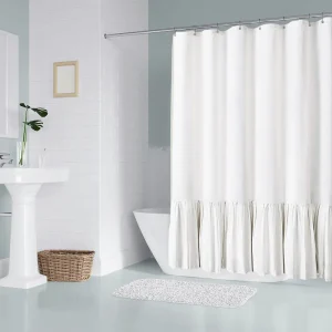 Elegant White Ruffle Shower Curtain