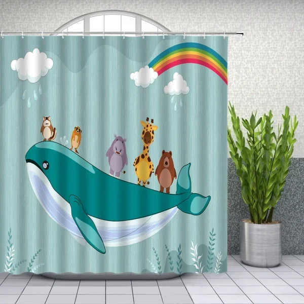 whale flying with animals shower curtain