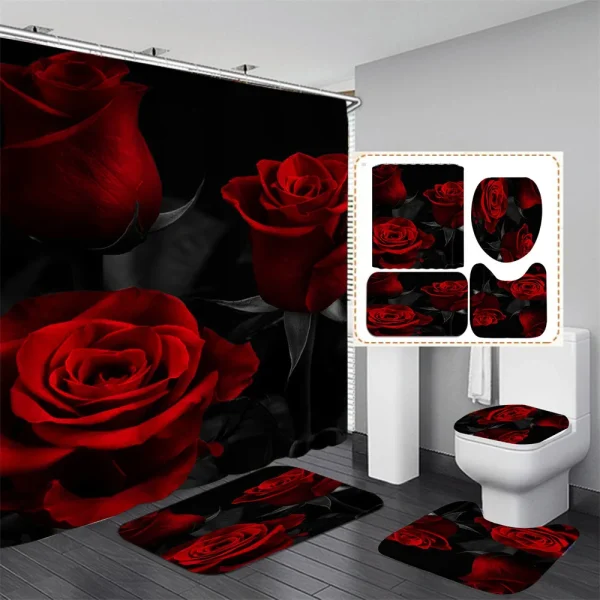 Valentine's Day red rose shower curtain