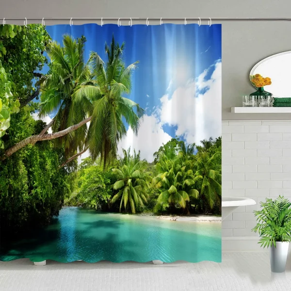 landscape beach tropical ocean natural green palm trees
