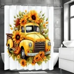 yellow truck floral shower curtain