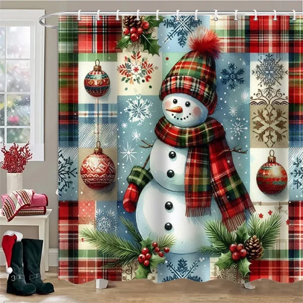 Plaid Snowman Bathing Curtain