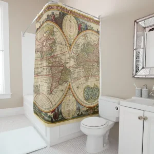 Antique Double Hemisphere World Map Shower Curtain