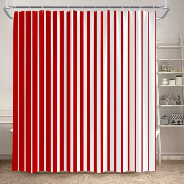 Striped Red and White Color bathroom curtain