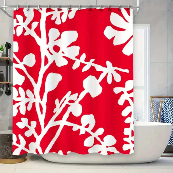 red floral print shower curtain