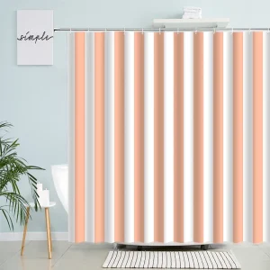 peach and white striped shower curtain
