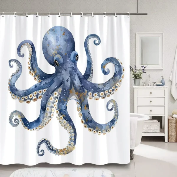 octopus ocean wave shower curtain
