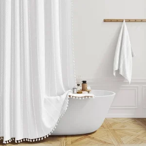 White Tassel Boho Shower Curtain