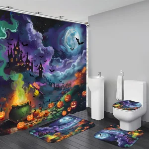 witch cauldron halloween shower curtain