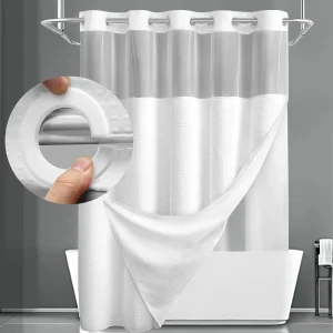 white waffle hookless shower curtain set